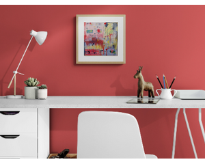 Example of what the painting would look like hanging and framed in a furnished setting. Painting is sold unframed.